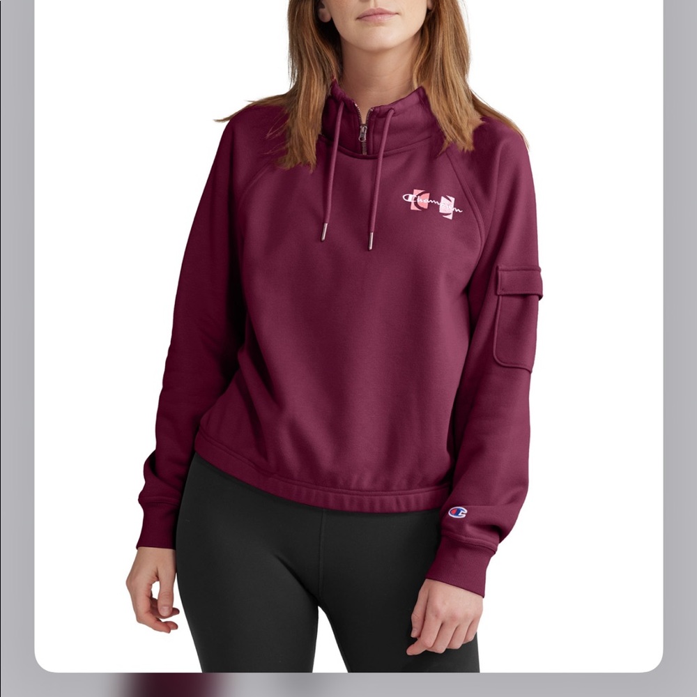 Campus Eco Fleece Mini Zip Mock Neck - Dark Berry Purple